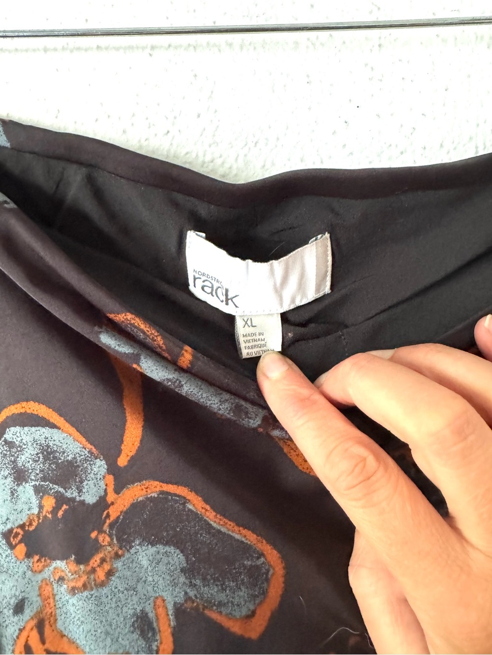 Nordstrom Rack Silky Satin Black Floral A-Line Skirt with Gray & Orange Accents - Picture 2 of 7